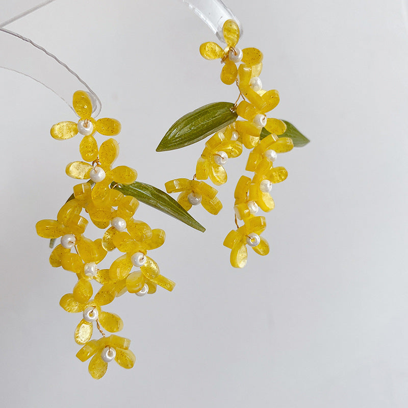 Handmade osmanthus leaf beads earrings