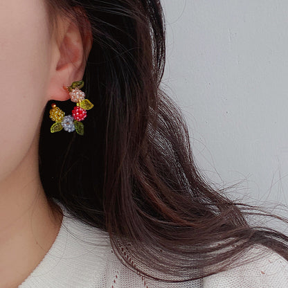 Colourful berry handmade beaded hoop earrings