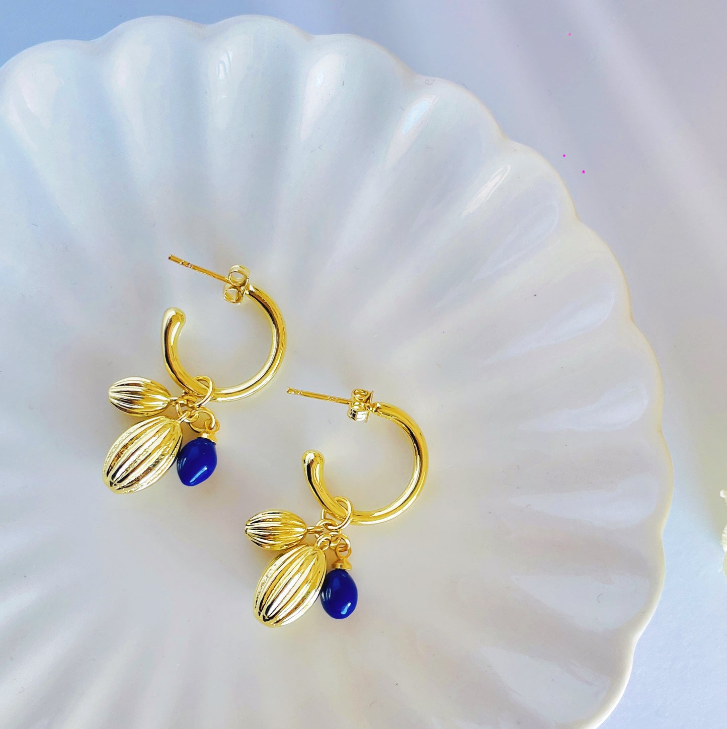 Glod Plated Klein Blue Nutmeg Artistic Huggies Earrings