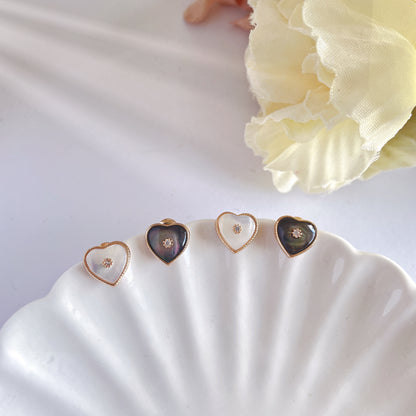 Mini heart mother of pearl stud earrings