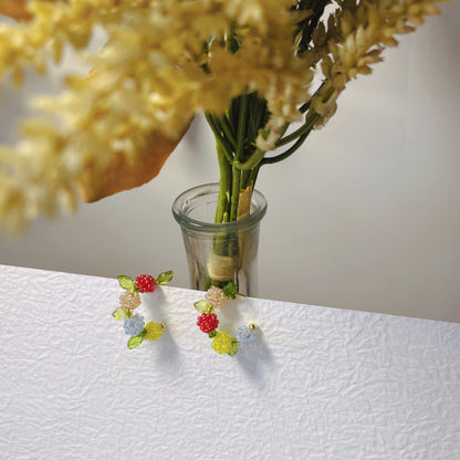 Colourful berry handmade beaded hoop earrings