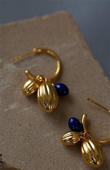 Glod Plated Klein Blue Nutmeg Artistic Huggies Earrings