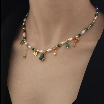 Golden 60's -- Green Heart Necklace