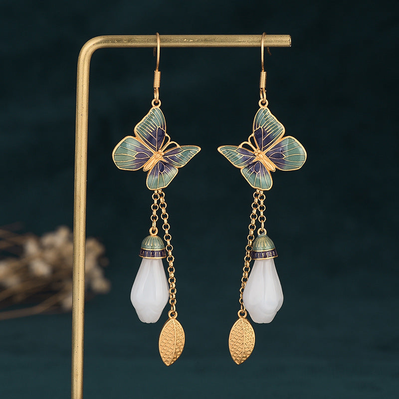 Eastern Charm Butterfly Jade Drop Earrings