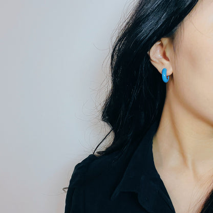 Aquamarine enamel huggies earrings